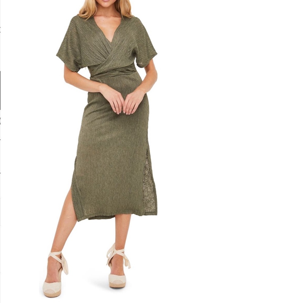 All in Favor Phoebe V-Neck Midi Dress in olive